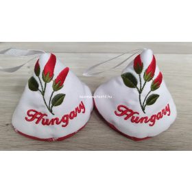   Edényfogó fül - Hímzett Hungary és paprika minta - Fehér