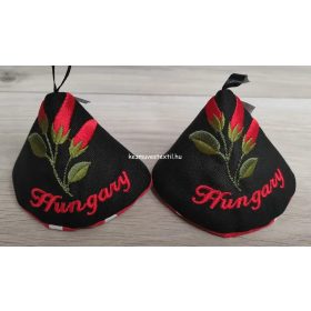   Edényfogó fül - Hímzett Hungary és paprika minta - Fekete