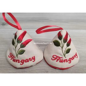   Edényfogó fül - Hímzett Hungary és paprika minta - Bézs