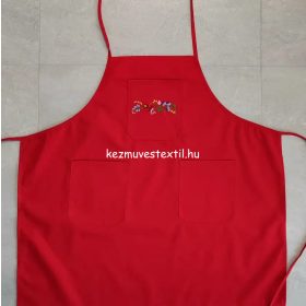 Uniszex kötény - Hímzett Kalocsai zsebes - Piros