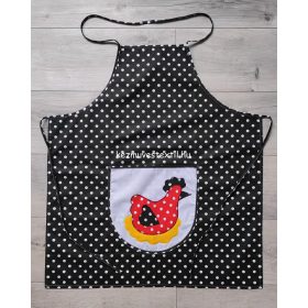 Applikált mintás női kötény - Fekete pöttyös - Tyúk
