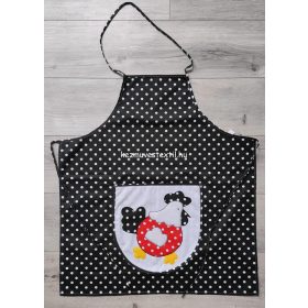 Applikált mintás női kötény - Fekete pöttyös - Kakas