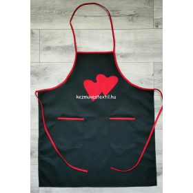 Uniszex kötény - Dupla szív applikációval - Fekete