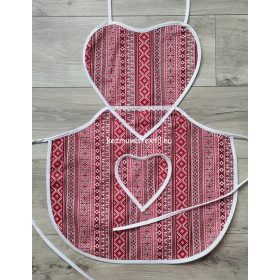 Női kötény - Szív alakú - Beregi Keresztszemes-piros